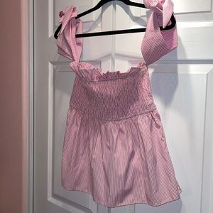 Off the shoulder tie arms pink striped top :)